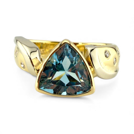 Yellow 14K Blue Topaz & .08CTW Diamond Ring