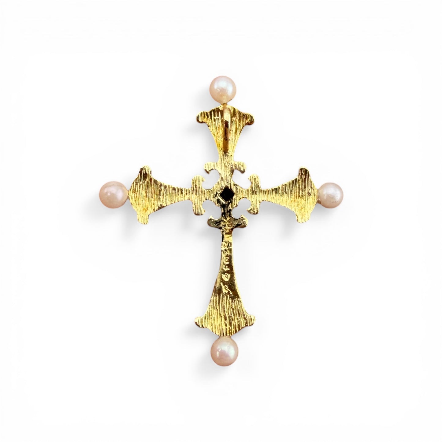 Yellow 14K Blue Enamel w/ Sapphire & Diamonds Cross Pendant