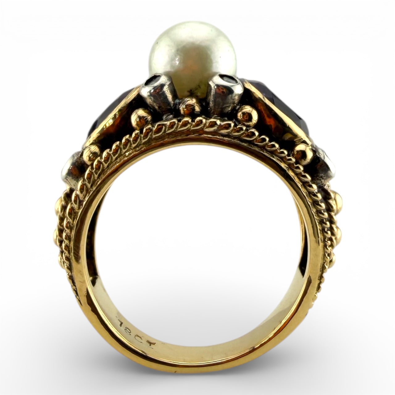 Yellow 18K Pearl w/Amethyst & .08CTW Diamond Ring