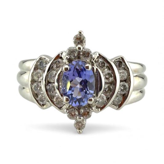 White 14K Tanzanite & .25CTW Diamond Ring