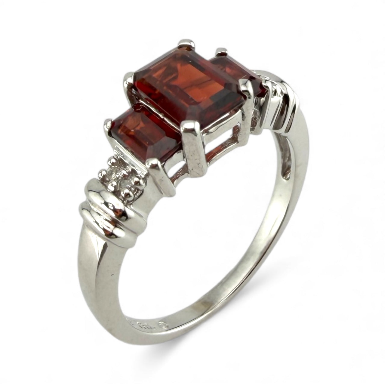 White 10K Garnet & Diamond Ring