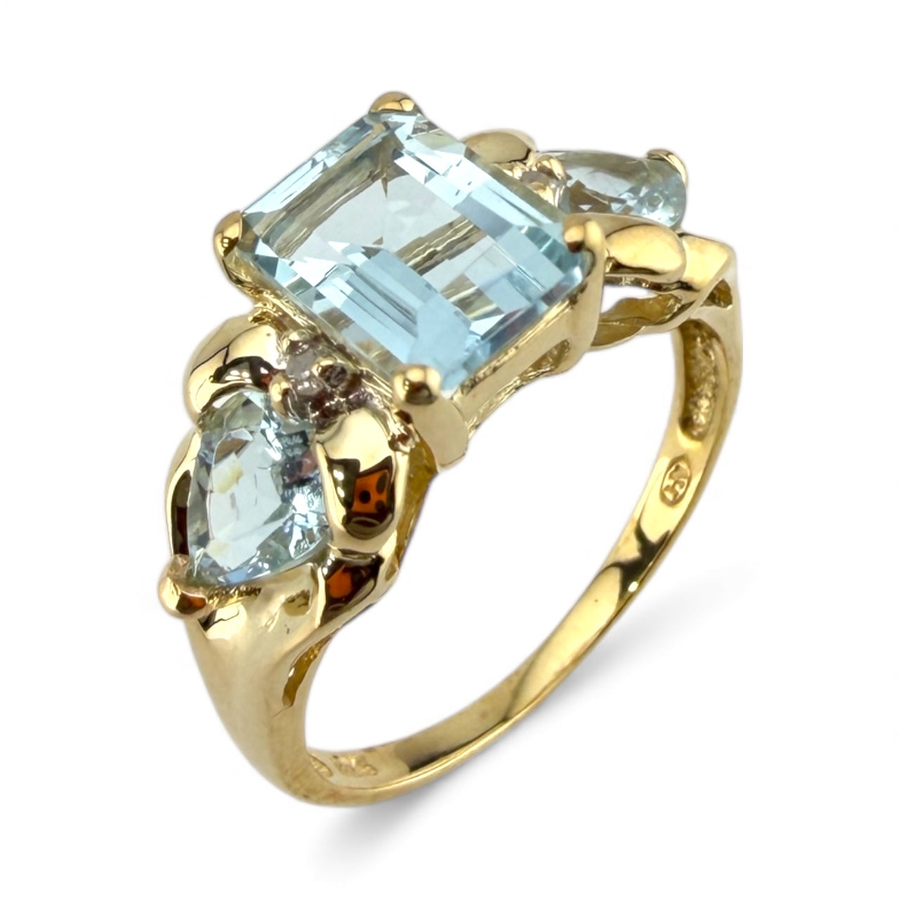 Yellow 10K Aquamarine & Diamond Ring