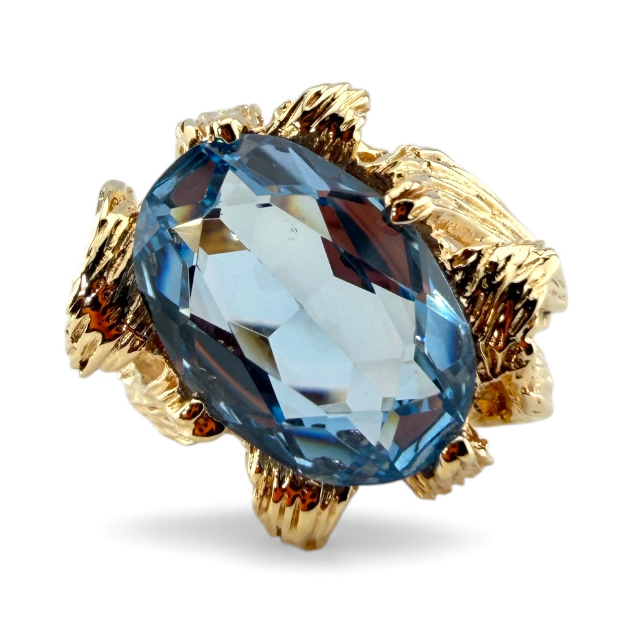 Yellow 14K London Blue Topaz Ring w/Twisted Branch Design
