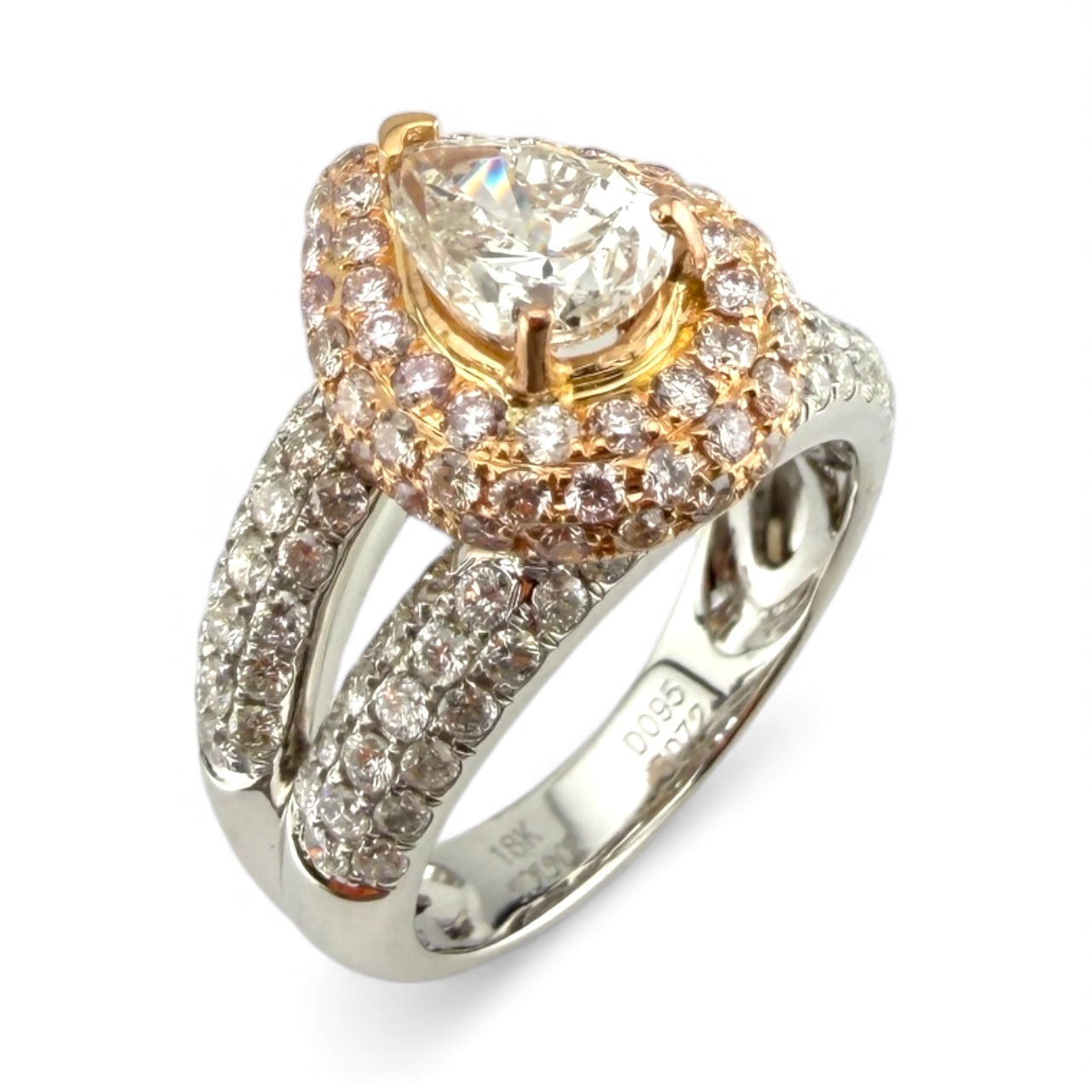 18K 2-Tone I1 H 1.09CT/1.5CTW Diamond Pear Engagement Ring