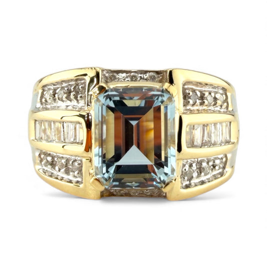 Yellow 14K Blue Topaz & .35 CTW Diamond Ring