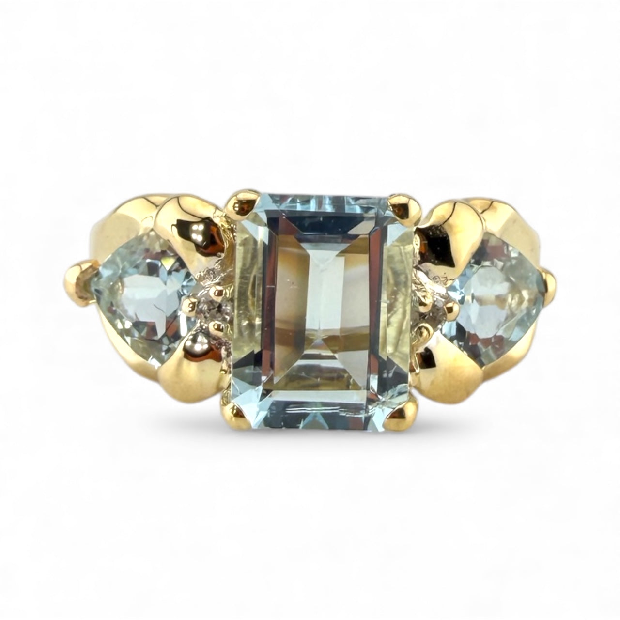 Yellow 10K Aquamarine & Diamond Ring
