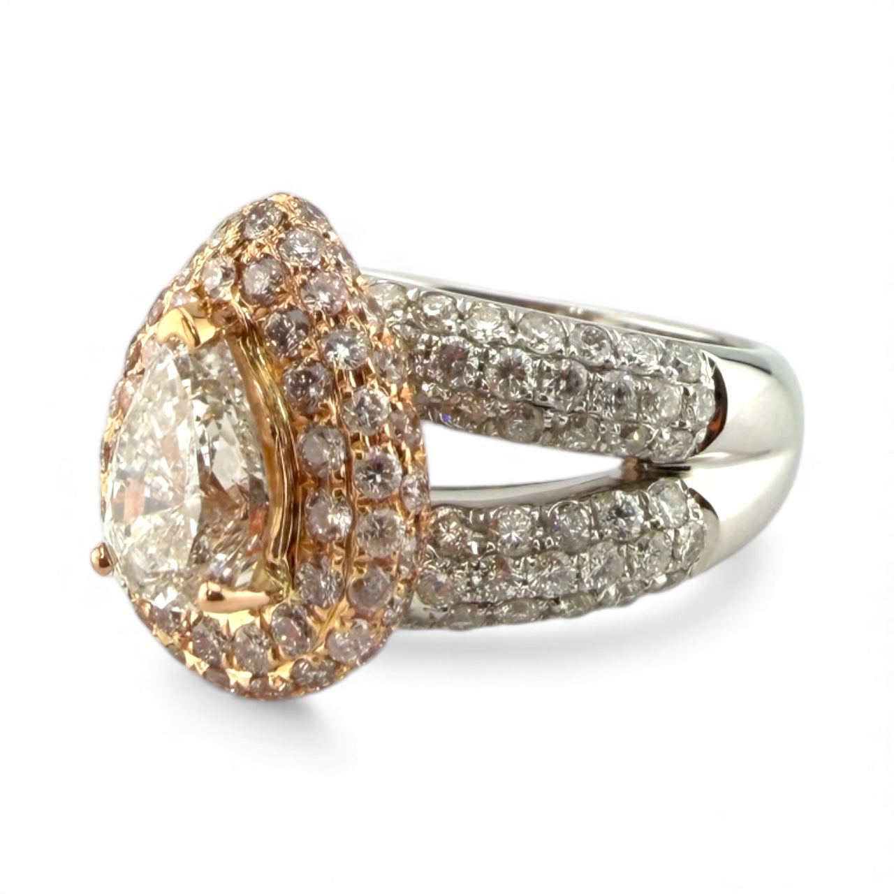 18K 2-Tone I1 H 1.09CT/1.5CTW Diamond Pear Engagement Ring