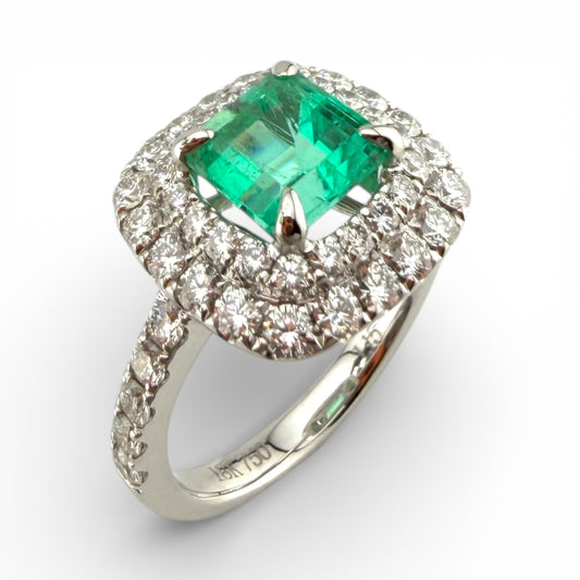 White 18K 1.83CT Emerald & 1.15CTW Diamond Ring