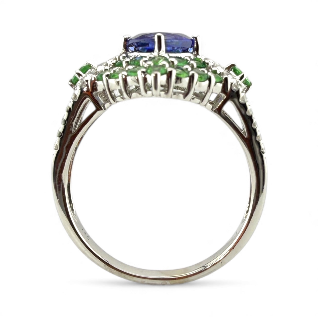 White 14K Tanzanite, Tsavorite, & Diamond Ring