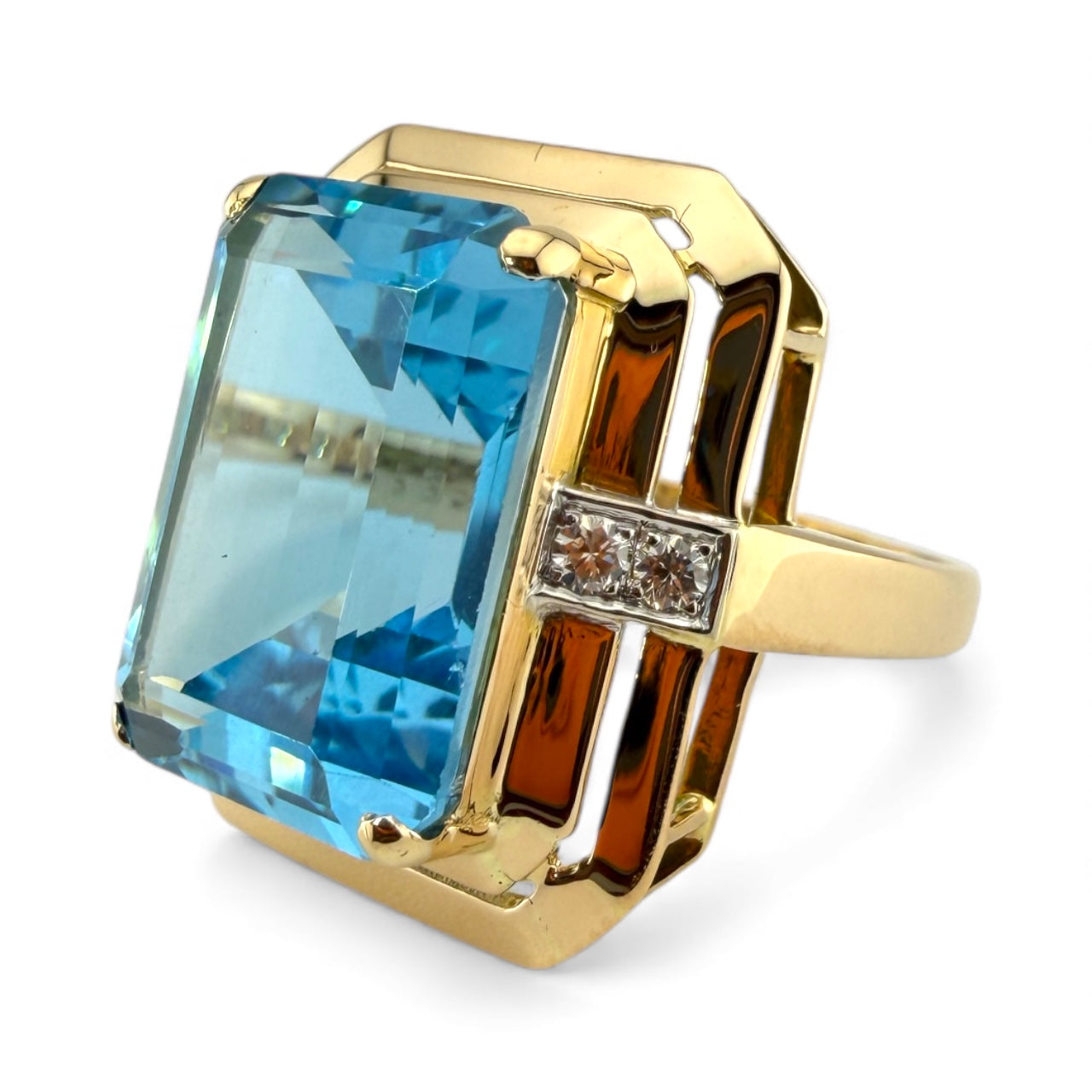 Yellow 14K Blue Topaz & .12CTW Diamond Ring