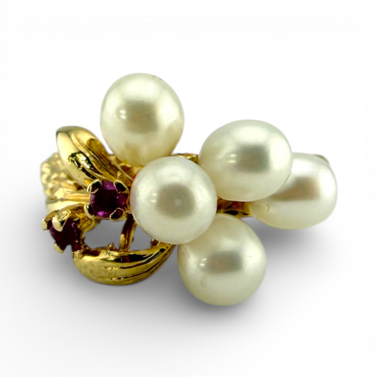 Yellow 14K Multi-Pearl & Ruby Ring