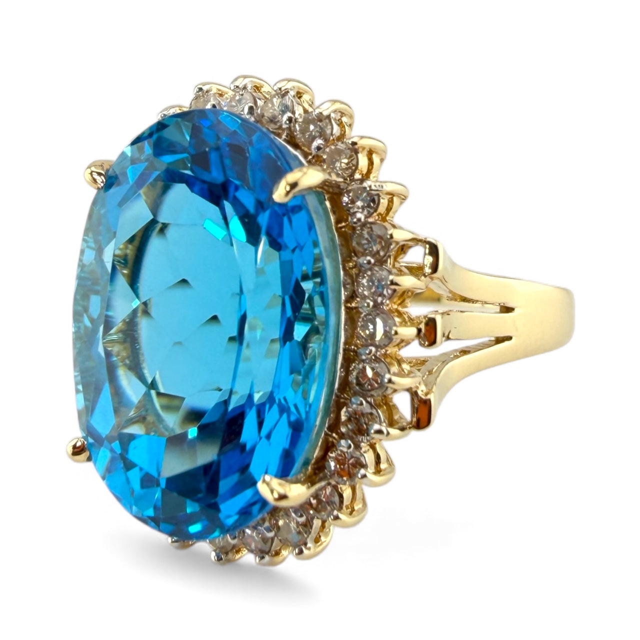 Yellow 14K Blue Topaz & .42CTW Diamond Ring