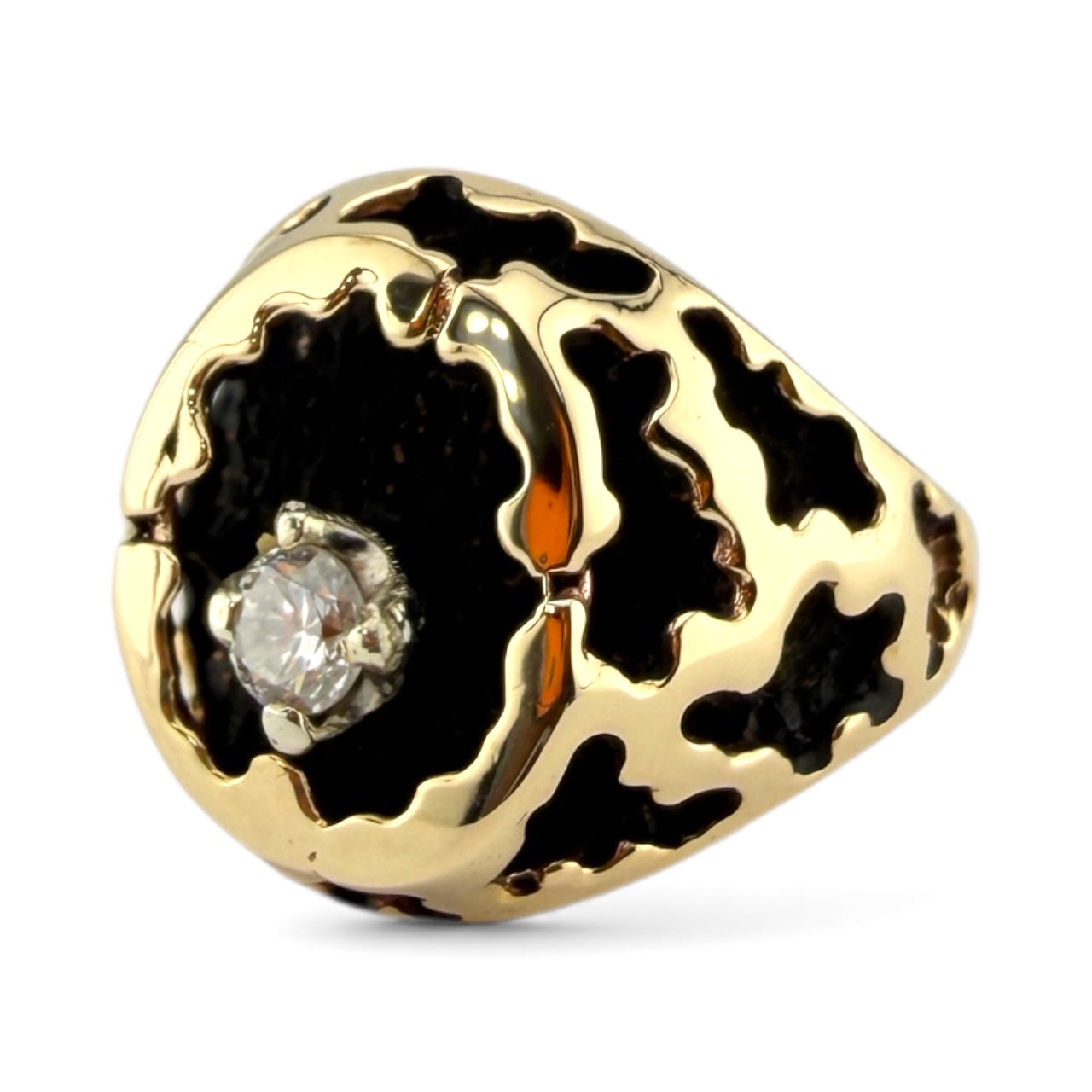 Yellow 14K .22CT Black Enameled Ring