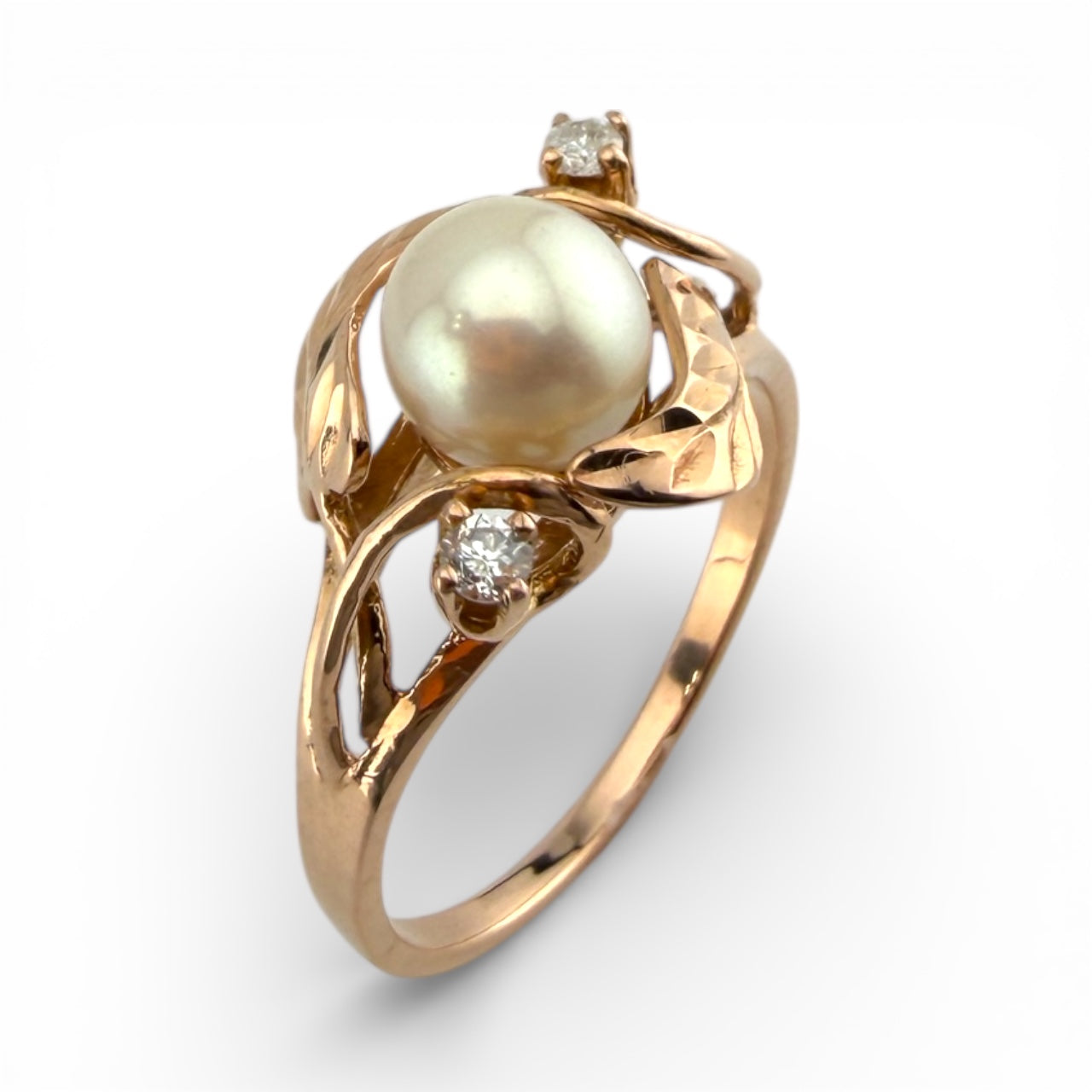 Rose Gold 14K Pearl & .06CTW Diamond Ring