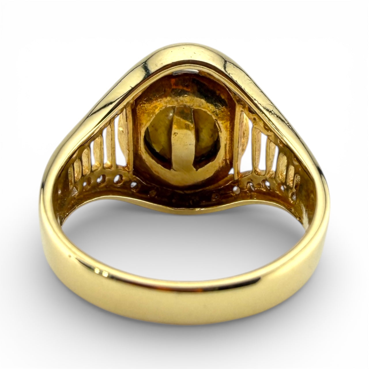 Yellow 14K Pearl, Onyx & Diamond Ring