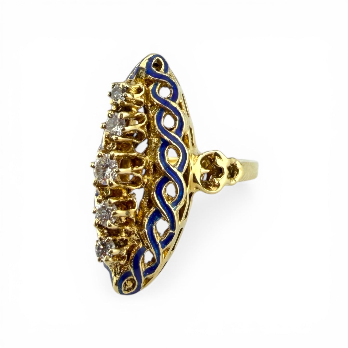 14K .25CTW Diamond Blue Enameld Ring