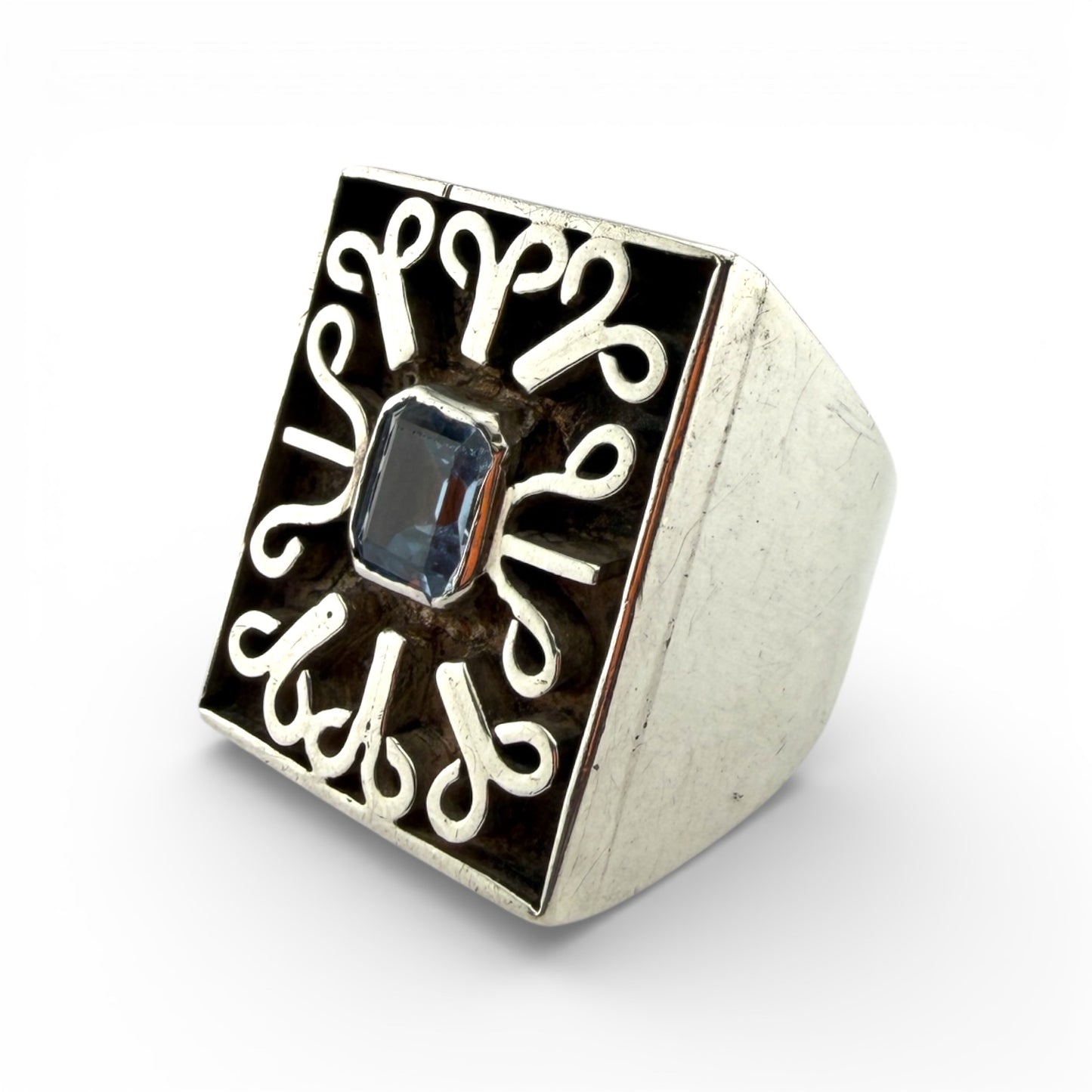 Sterling Silver & Synthetic Aquamarine Toño Ring