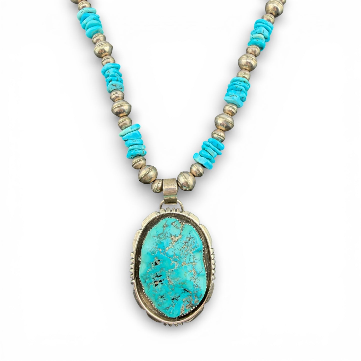 Sterling Silver 29.5” Turquoise Beaded Necklace