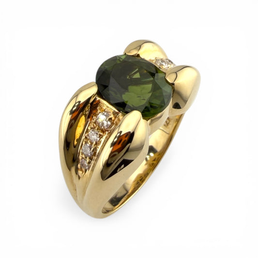 Yellow 14K Green Tourmaline & .10CTW Diamond Ring
