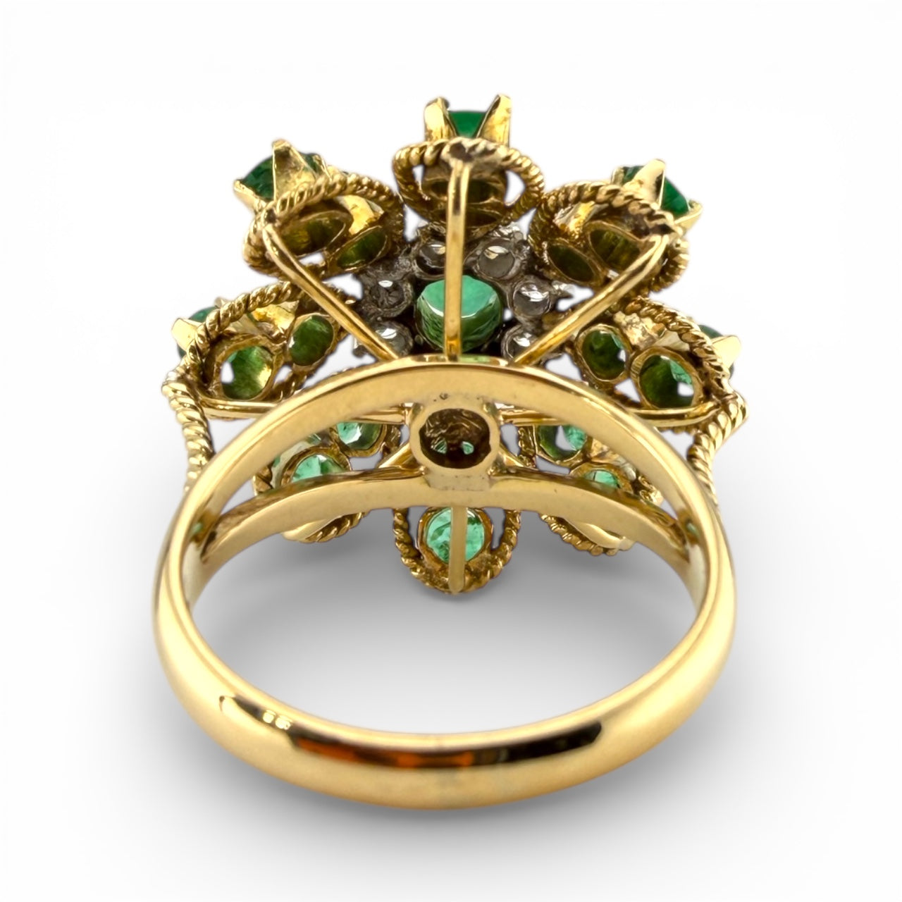Yellow 14K Emerald & .24CTW Diamond “Flower” Ring