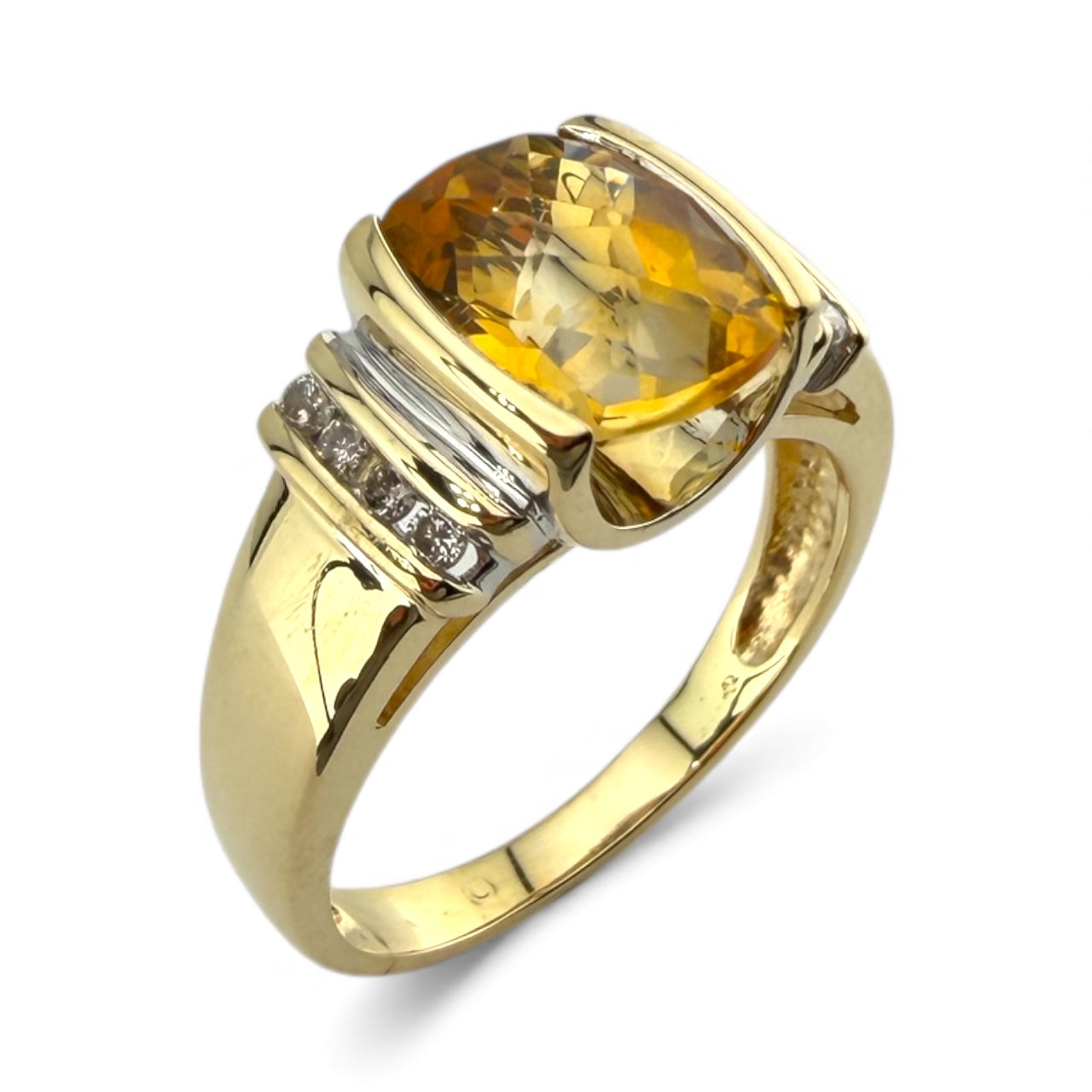 Yellow 14K Citrine & Diamond Ring