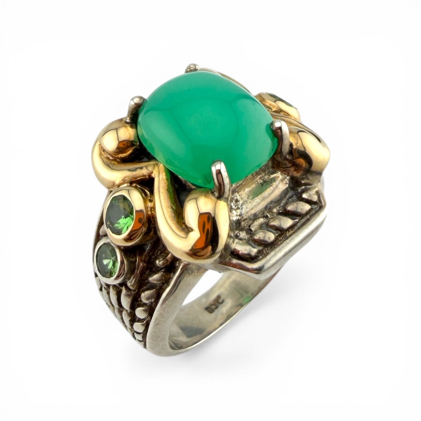 Sterling Silver & Yellow 14K Chrysoprase w/Peridot Ring