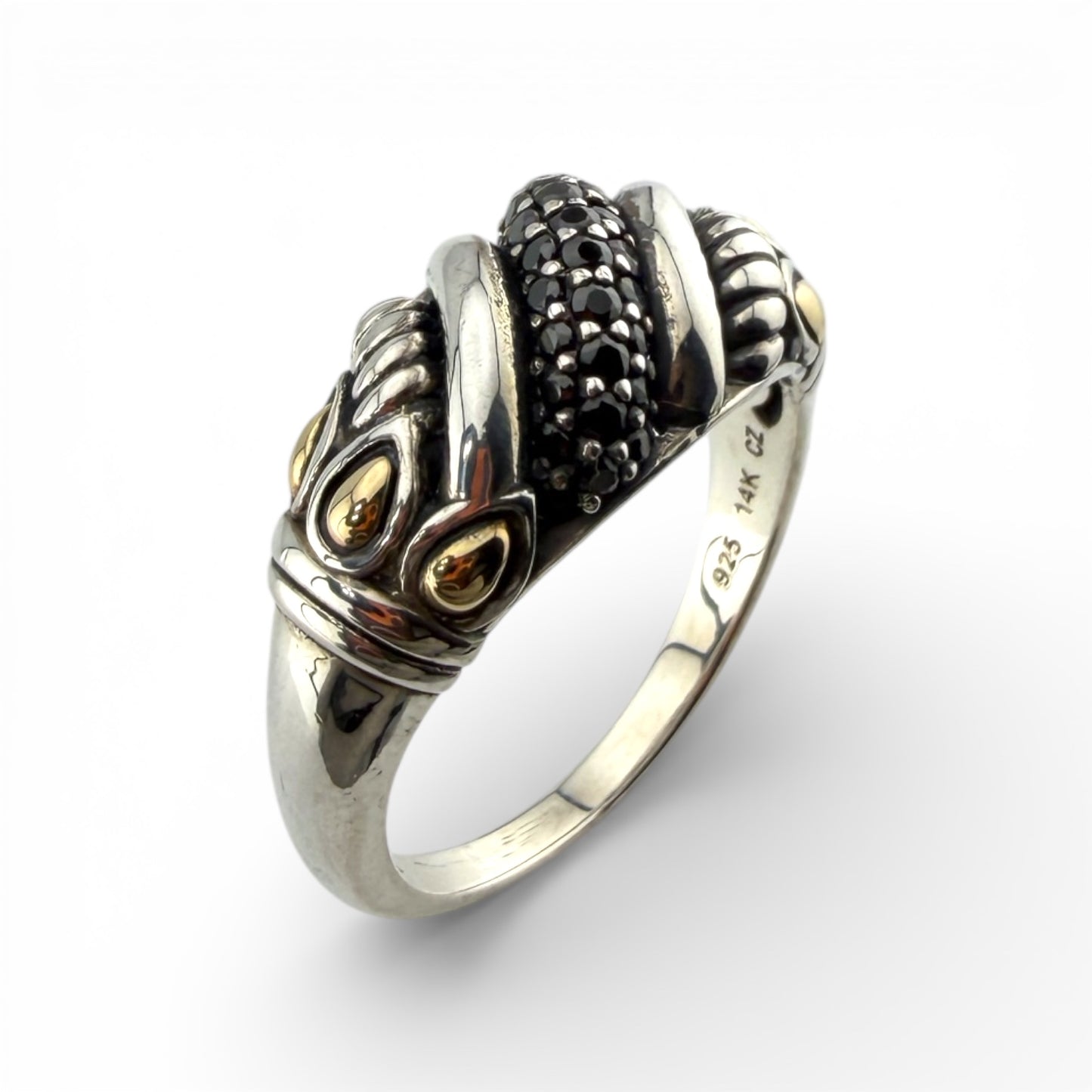 Sterling Silver & 14K Yellow Gold Black CZ Ring