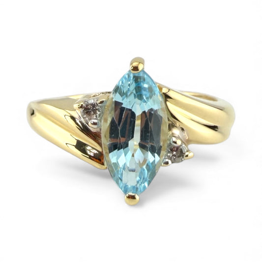 Yellow 14K Aquamarine & .06CTW Diamond Ring