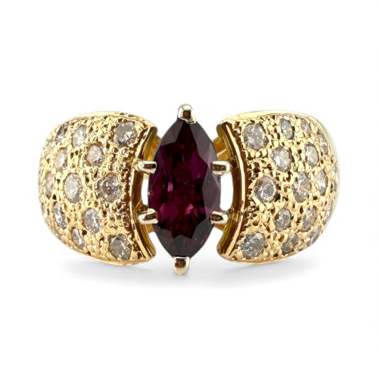 Yellow 14K Garnet & .60CTW Diamond Ring