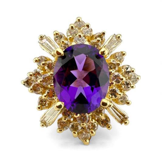Yellow 14K Amethyst & 1CTW Diamond Ring