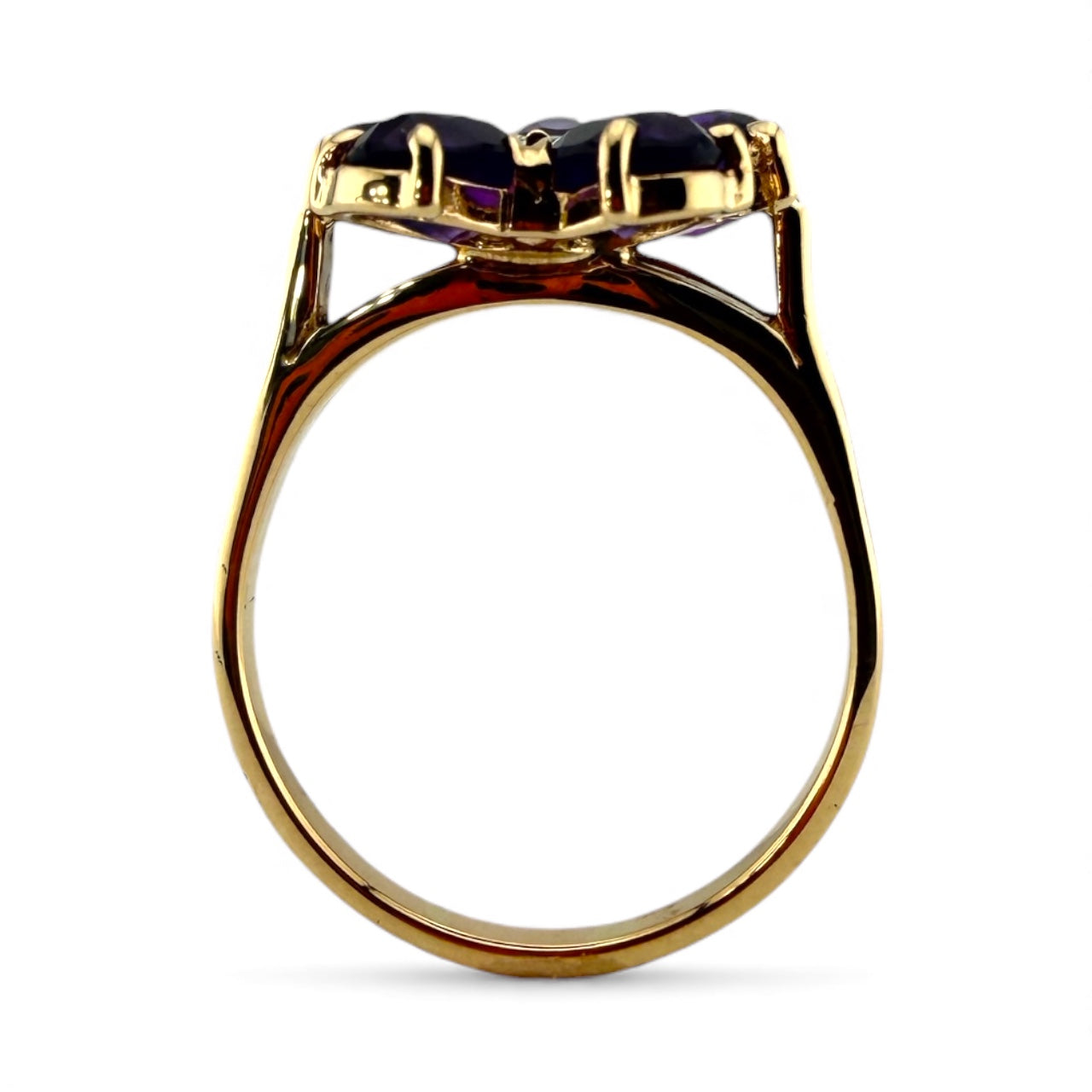 Yellow 14K Amethyst & Diamond Flower Ring