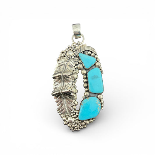 Sterling Silver Turquoise Leaf & Grape Pendant