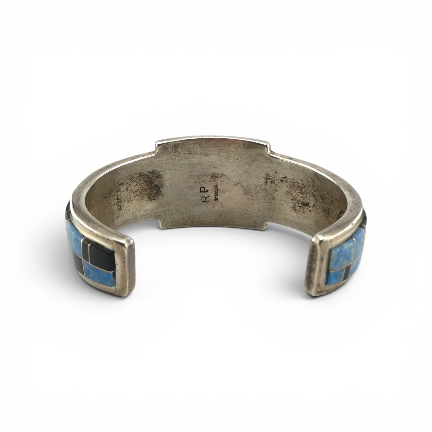 Native American Sterling Silver Blue & Black Inlayed Bracelet