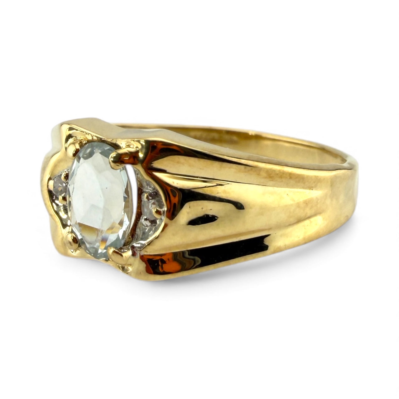 Yellow 10K Aquamarine & Diamond Ring