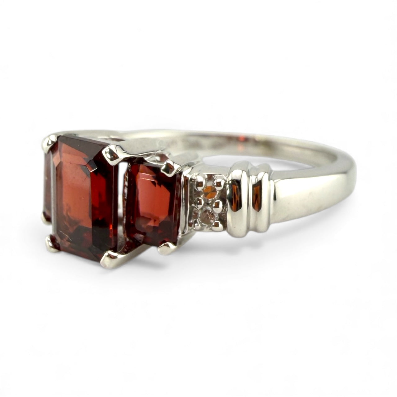 White 10K Garnet & Diamond Ring