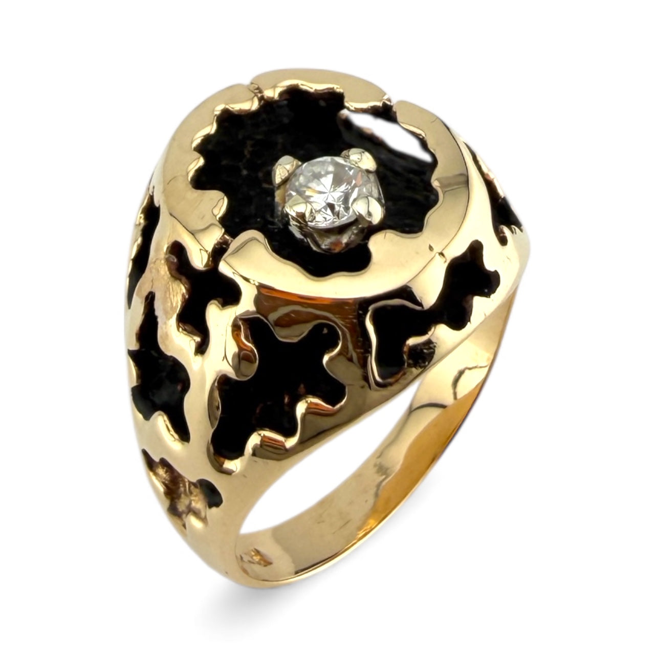 Yellow 14K .22CT Black Enameled Ring