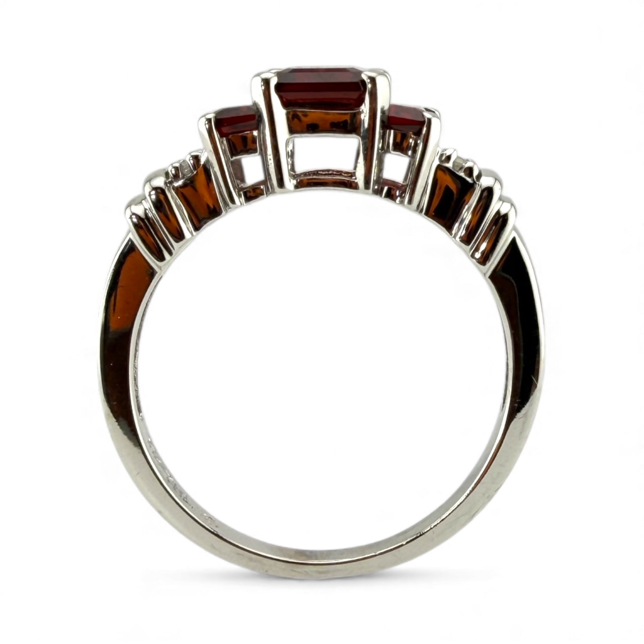 White 10K Garnet & Diamond Ring