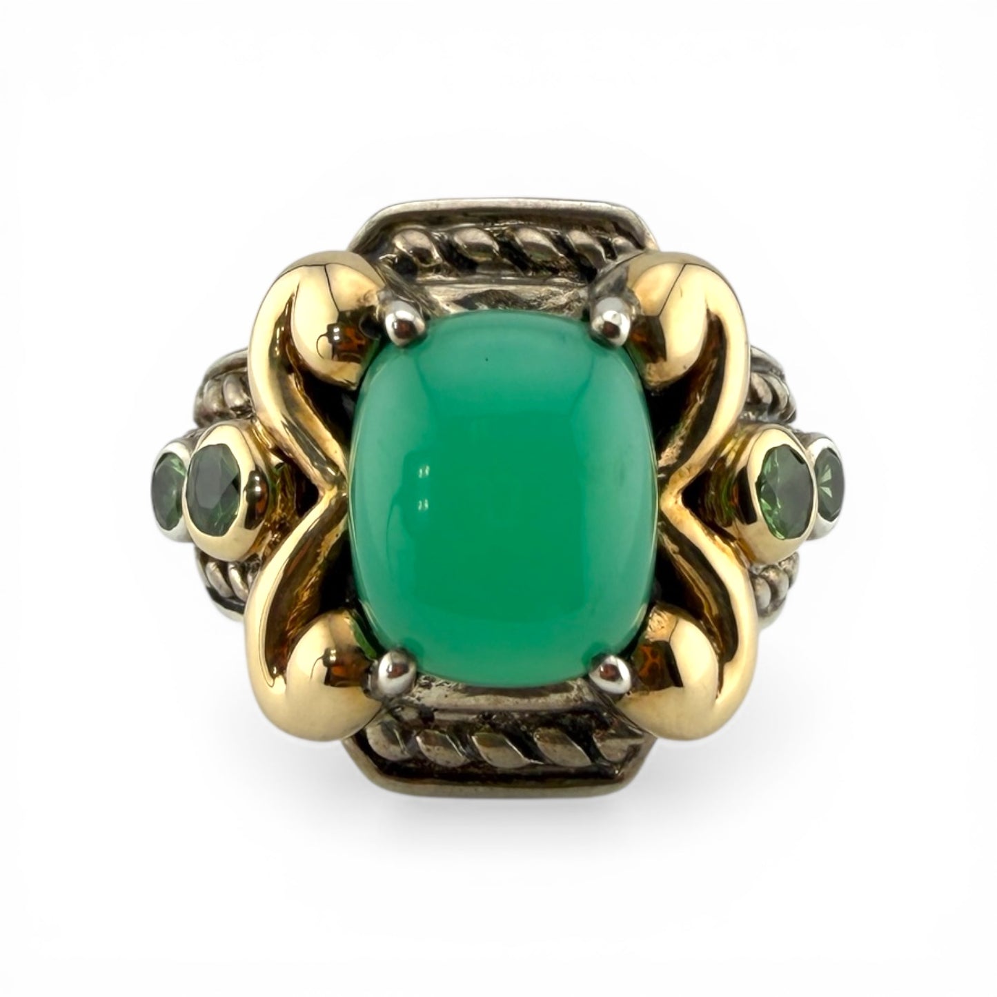 Sterling Silver & Yellow 14K Chrysoprase w/Peridot Ring