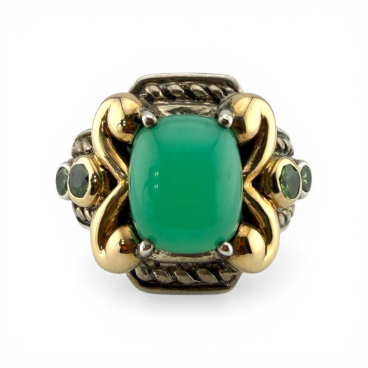 Sterling Silver & Yellow 14K Chrysoprase w/Peridot Ring