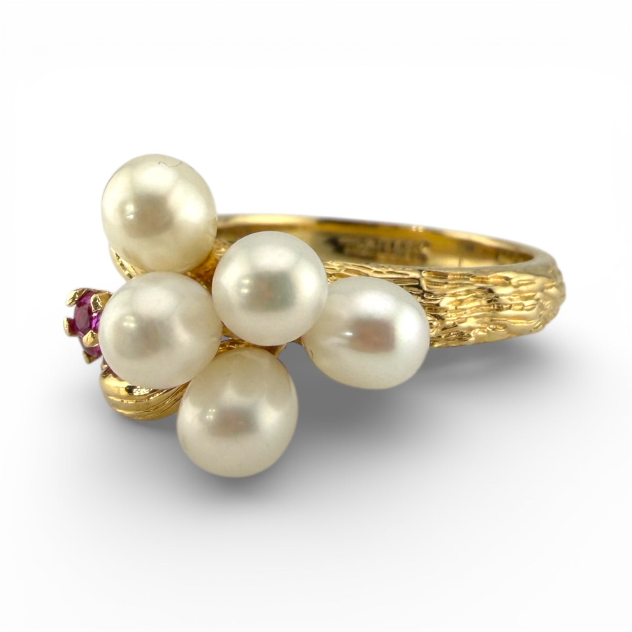 Yellow 14K Multi-Pearl & Ruby Ring