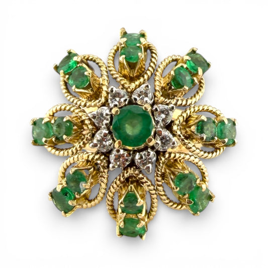 Yellow 14K Emerald & .24CTW Diamond “Flower” Ring