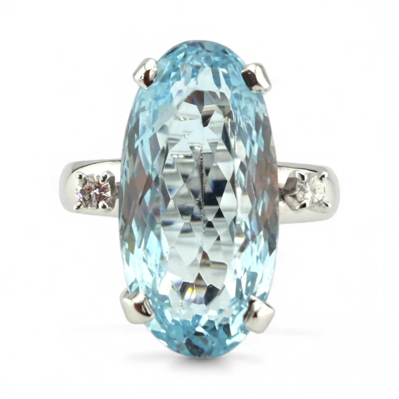 White 14K Aquamarine & Diamond Ring