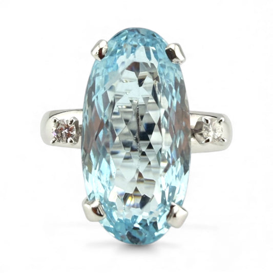 White 14K Aquamarine & Diamond Ring