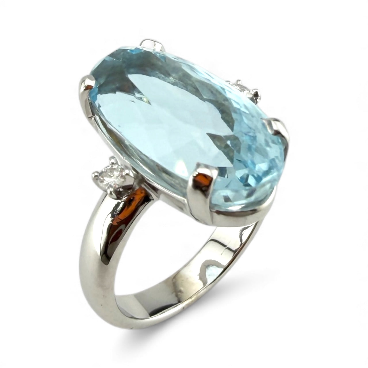 White 14K Aquamarine & Diamond Ring