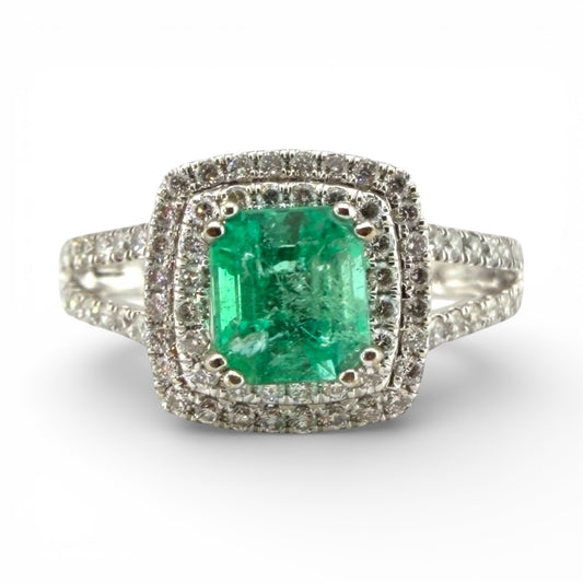 White 18K .84CT Emerald & .53CTW Diamond Ring