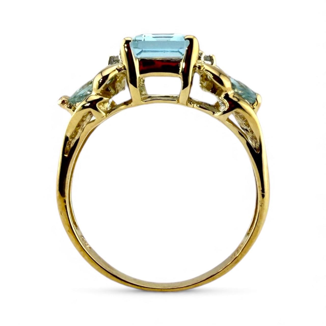 Yellow 10K Aquamarine & Diamond Ring