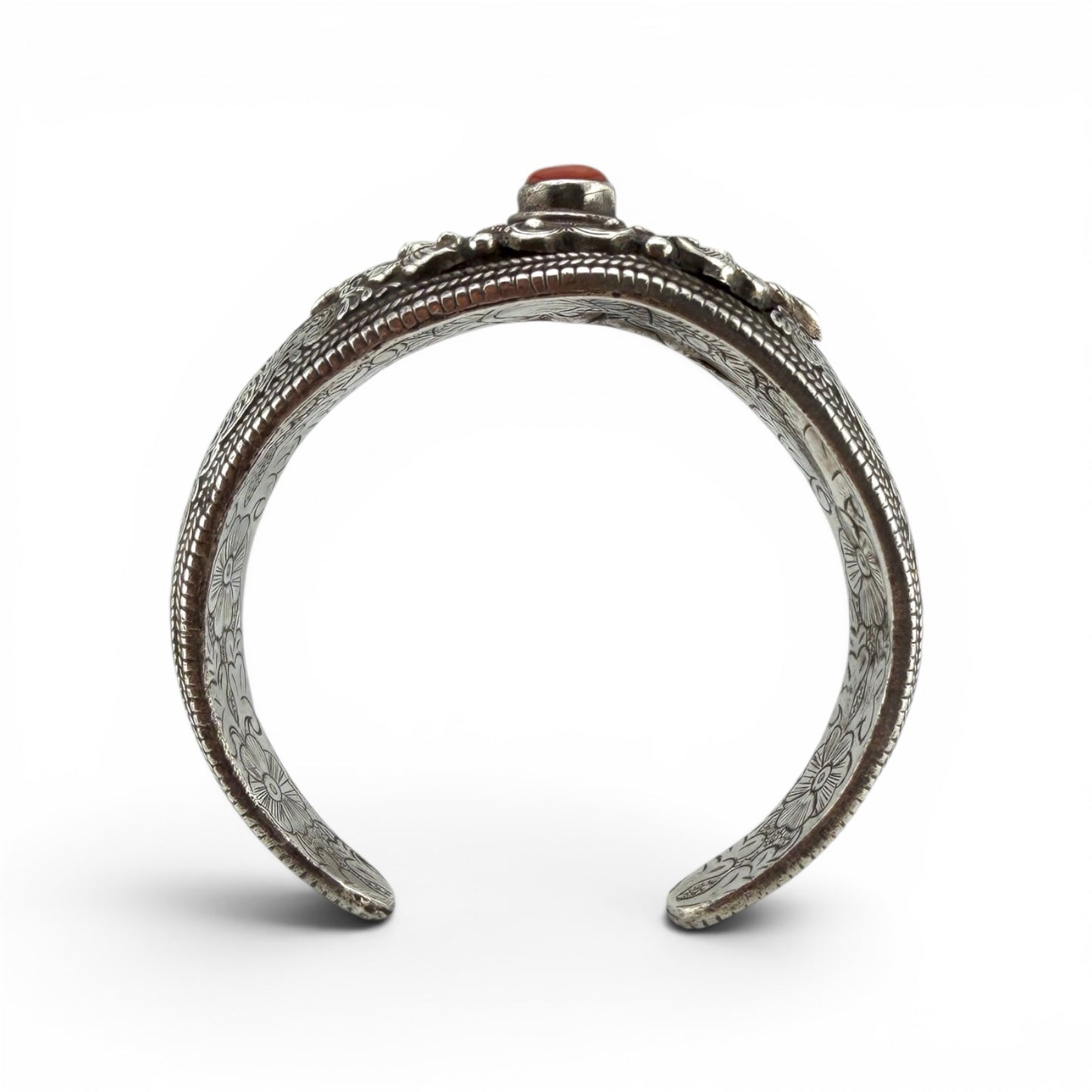 Native American Sterling Silver Coral Cuff Bracelet