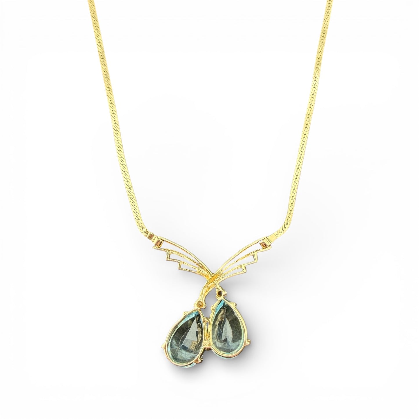 Yellow 14K Blue Topaz & Diamond Necklace