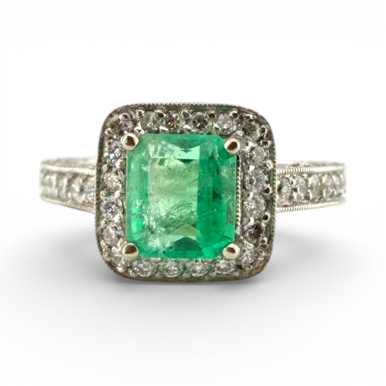 White 14K .95CT Emerald & .87CTW Diamond Ring