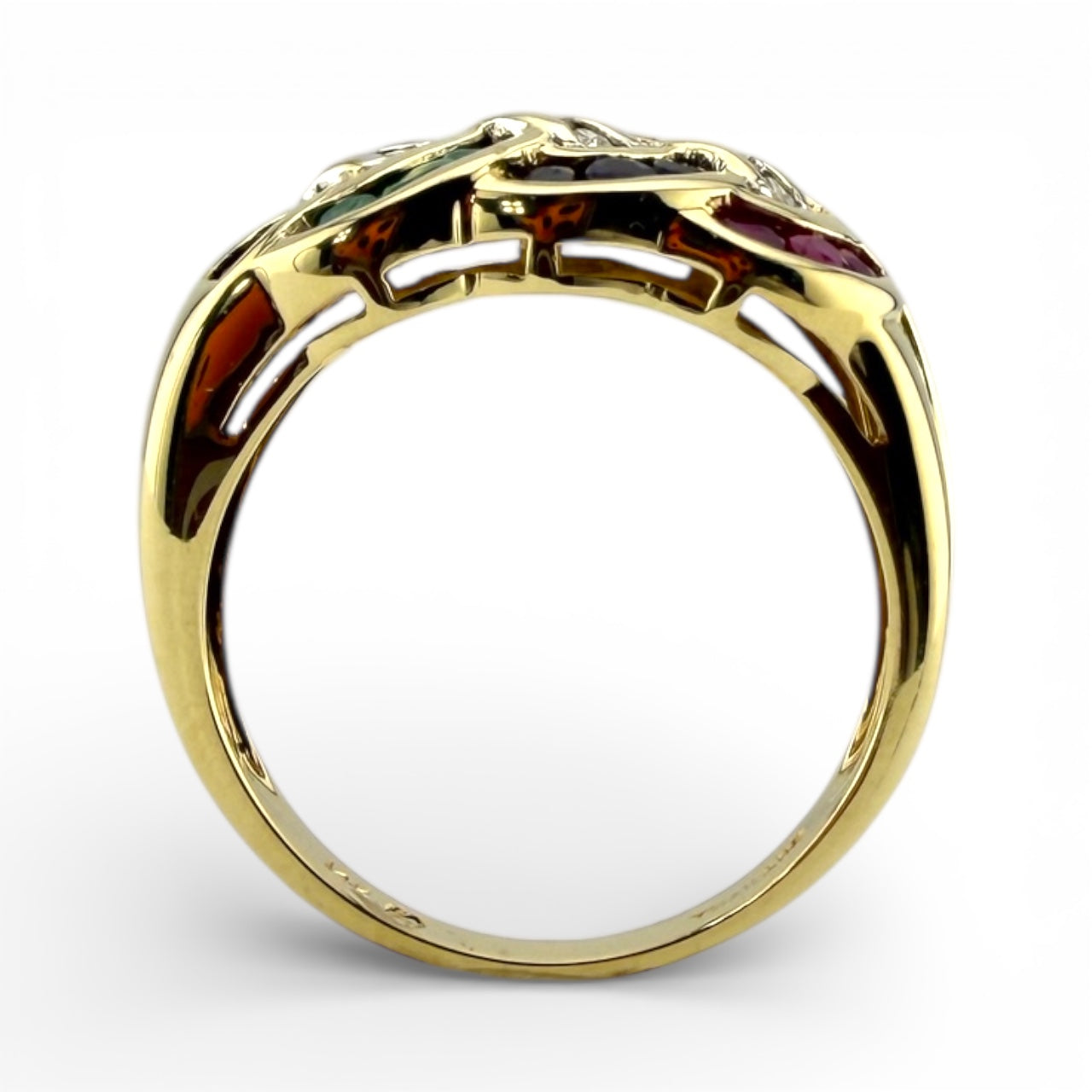 Yellow 14K Diamond, Emerald, Ruby, & Sapphire Ring